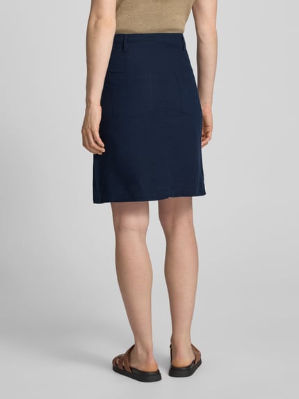FREE/QUENT Knielange rok van een mix van linnen en viscose, model 'Lava' Donkerblauw - 5