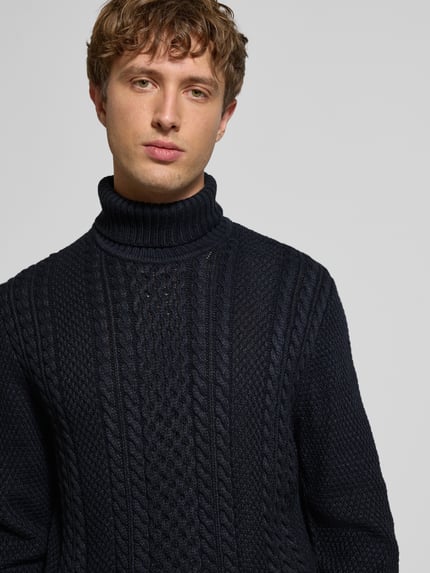 JACK & JONES Rollkragenpullover mit Zopfmuster Modell 'PAUL' Marine 3