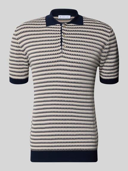 Produktfoto, Regular Fit Poloshirt im Allover-Look mit Knopfleiste von Manuel Ritz in Beige und Blau, reine Baumwolle, strukturierte Zickzack-Muster.