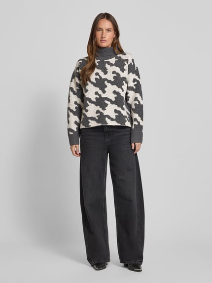 VERO MODA Regular Fit Rollkragenpullover mit Allover-Muster Modell 'HURLEY' Mittelgrau 1