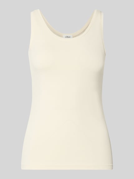 Produktfoto, Slim Fit Tanktop aus Baumwoll-mix von s.Oliver RED LABEL in Creme, glatte Textur, schlichte Form, neutraler Hintergrund