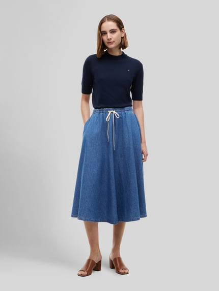 Tommy Hilfiger Uitlopende midi-rok van puur katoen Bleu gemêleerd - 1