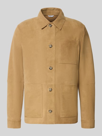 Produktfoto, Lederjacke mit Knopfleiste und aufgesetzten Taschen van Manuel Ritz, heren schapenleer, regular fit, platte kraag, knoopsluiting, opgestikte zakken, camel kleur, gladde textuur