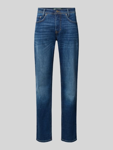 Produktfoto, niebieskie jeansy z mieszanki bawełny Straight Fit Jeans aus Baumwoll-Mix Modell 'ARNE' od MAC, Herren Straight Fit Jeans von MAC, gładka tekstura