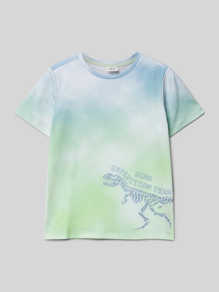 s.Oliver RED LABEL Regular fit T-shirt met katoen en kleurverloop Lichtblauw - 1