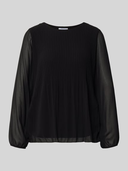 Productfoto, Langarmbluse aus Viskose-Mix Modell 'Eva' van ZABAIONE in het zwart, biesdetails, ronde hals, semi-transparant met ondoorzichtig ondertop, elastische manchetten, damesmode