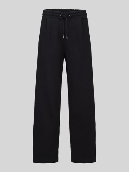 Produktfoto, Relaxed Fit Sweathose aus reiner Baumwolle Modell 'Devropant' von HUGO, czarna, szeroka nogawka, miękka faktura, Herren Weite Hose von HUGO