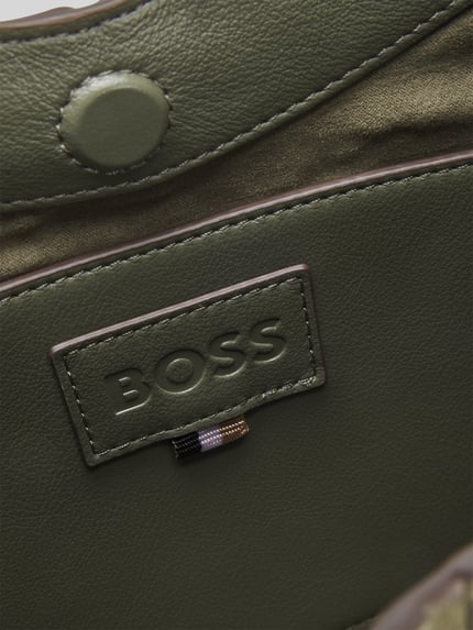 BOSS Torba do ręki z prawdziwej skóry welurowej z metalowymi klamrami Ciemnozielony 6