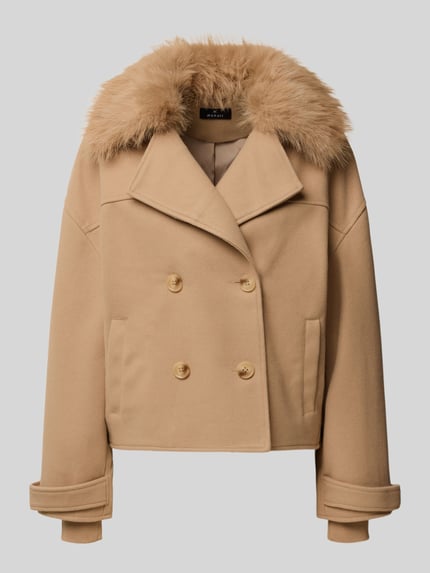 Produktfoto, Jacke mit doppelreihiger Knopfleiste von monari in Beige mit Reverskragen, Fellkragen, Material-Mix, sichtbare Struktur