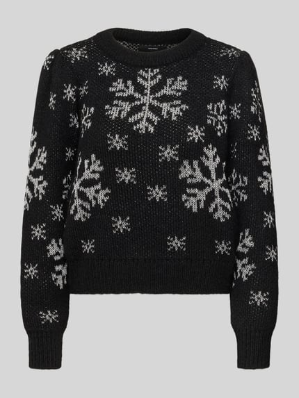 VERO MODA Regular Fit Weihnachtspullover mit Allover-Muster Modell 'NEWSNOWFROST' Black 2