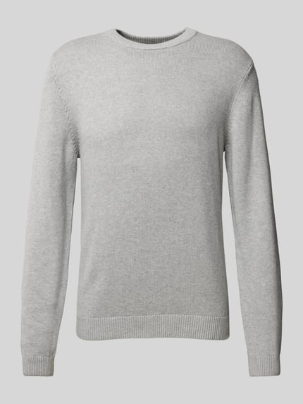 REVIEW Sweter z dzianiny z okrągłym dekoltem Jasnoszary melanż 2