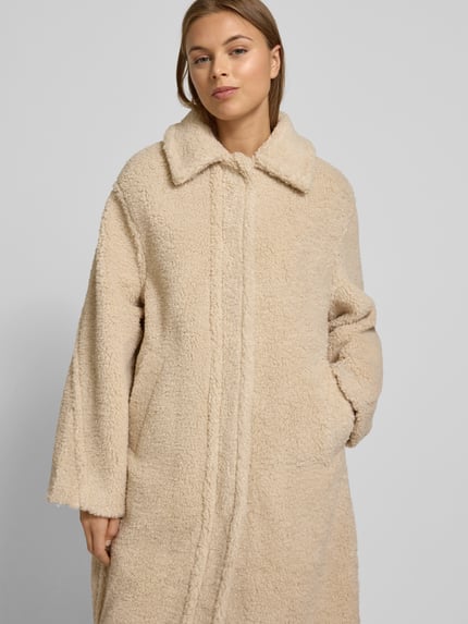 OPUS Lange jas van teddybont met steekzakken, model 'Heddy' Camel - 3