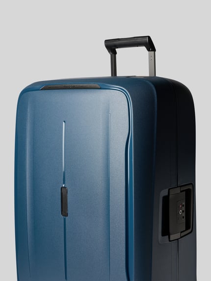 Produktfoto, Koffer mit Logo-Detail Modell 'Spinner' von Samsonite in Blau, Hardshell-Oberfläche, mit Reißverschluss, strukturiert