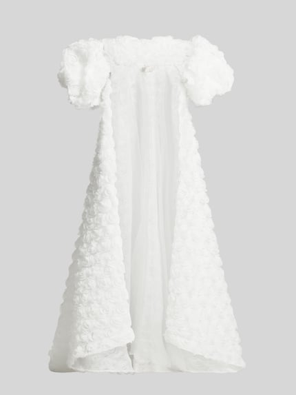 Produktfoto, Relaxed Fit Jacke in Maxilänge mit floralem Zierbesatz von Luxuar, biała tekstura 3D, długość do ziemi, otwarty krój, kurtka z krótkim rękawem, długość tyłu w rozmiarze 36: 160 cm, szerokość w rozmiarze 36: 42 cm, długość rękawów w rozmiarze 36: 31 cm