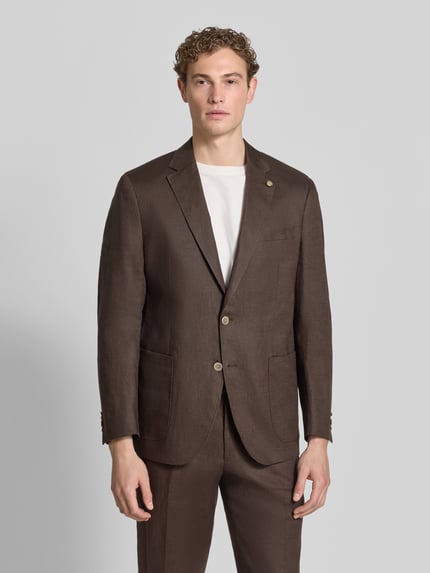 Christian Berg Men Regular Fit Sakko aus reinen Leinen mit Reverskragen Mittelbraun 4