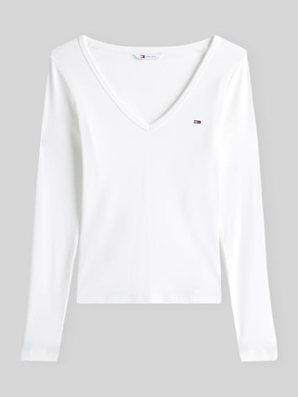 Tommy Jeans bluzka z długim rękawem o kroju slim fit z detalem z logo Złamany biały 2