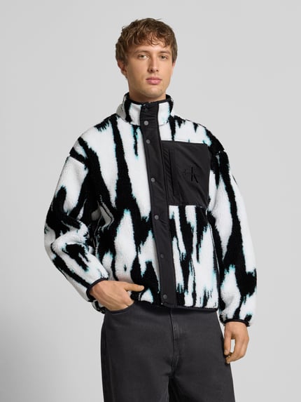 Calvin Klein Jeans Regular Fit Fleecejacke mit Logo-Stitching Modell 'Jacquard' Black 4