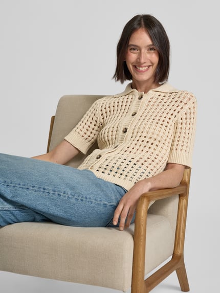 Selected Cardigan mit 1/2-Arm Modell 'ELLEN' Ecru 3