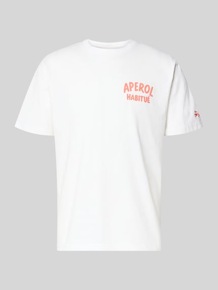 Produktfoto, weißes Herren T-Shirt mit Label-Prints Modell 'PORTLAND' von MC2 Saint Barth aus reiner Baumwolle im Regular-Fit, Rundhalsausschnitt, Label-Stitching am Ärmel, Rückenlänge in Größe M 67 cm