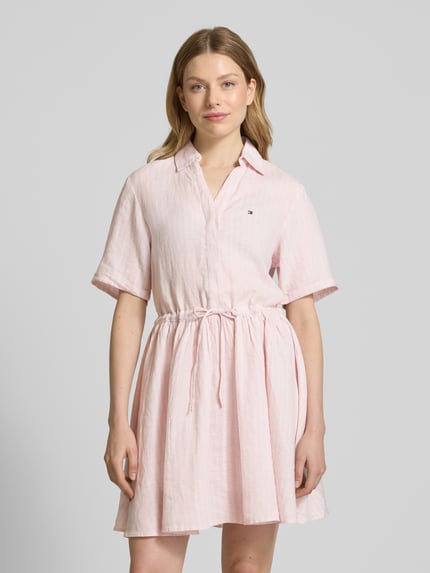 Tommy Hilfiger Sukienka koszulowa dopasowana z czystego lnu Różowy 4