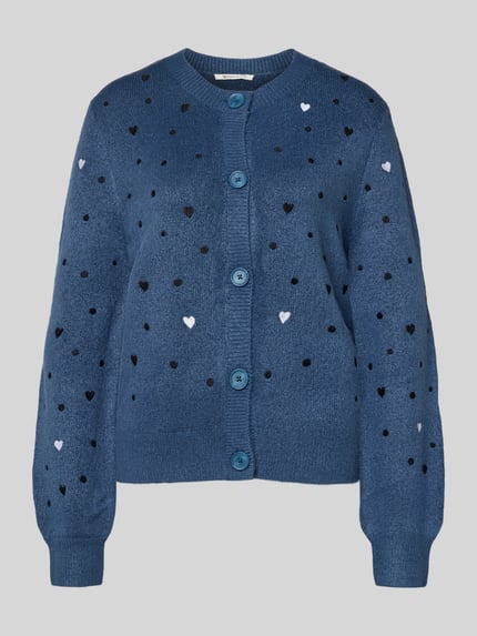 Tom Tailor Denim Kardigan rozpinany o kroju regular fit z haftami Ciemnoniebieski melanż 2