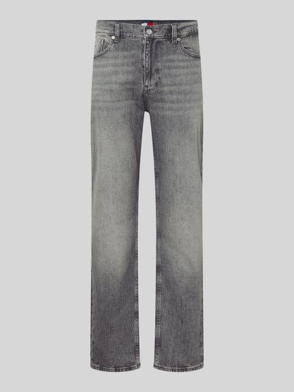 Produktfoto, Straight Fit Jeans aus Baumwoll-Mix von Tommy Jeans in Melange-Optik, 5-Pocket-Design, Knopfverschluss, Baumwoll-Mix-Material.