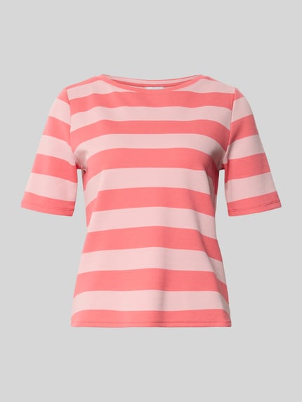 Productfoto, T-Shirt met ronde hals en 1/2-mouw van More & More, regular fit, all-over look, achterkant lengte maat 36: 55 cm, roze gestreept