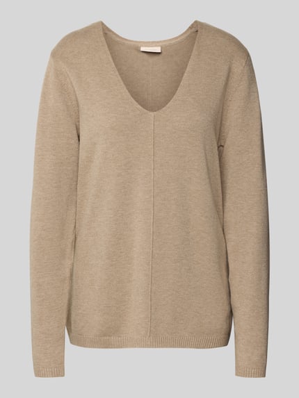 FREE/QUENT Gebreide pullover met deelnaad, model 'Claura' Zand - 2