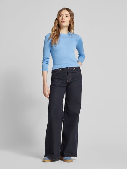 HUGO Strickpullover mit Label-Stitching Modell 'Scallia' Hellblau 1