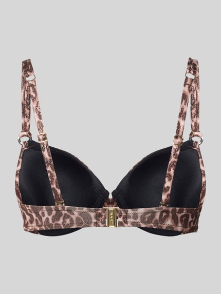 Produktfoto, Bikini-Oberteil im Allover-Look Modell 'Leopard Beach' van JOOP! collectie, materiaalmix met stretch, nauwsluitend, verstelbare bandjes, luipaardmotief, bruine en zwarte tinten, zachte textuur