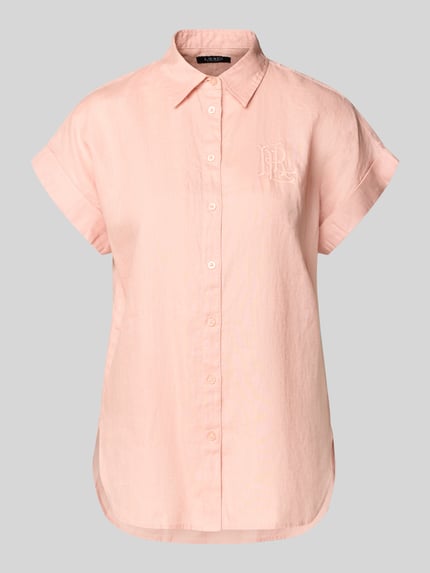 Produktfoto, Relaxed Fit Hemdbluse aus reinem Leinen von Lauren Ralph Lauren, Optik: Unifarben, Passform: Relaxed-Fit, Hemdkragen, Logo-Stitching, einreihige Knopfleiste, Ärmelform: Kurzarm, Ärmelabschluss: fixierter Umschlag, Rumpfabschluss: abgerundet, Materialverarbeitung: Flammgarn, Material: Leinen