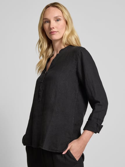 MOS MOSH Regular fit linnen blouse met tuniekkraag, model 'Danna' Zwart - 3