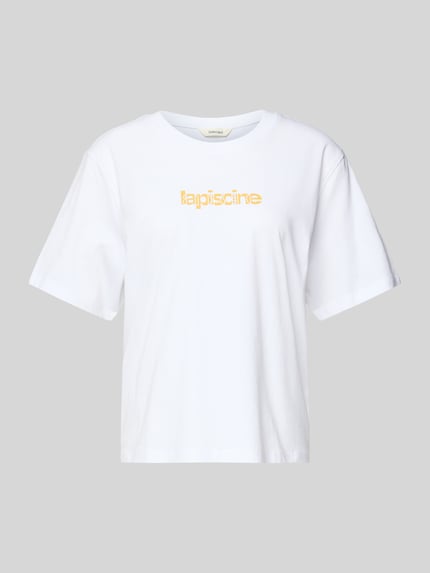 Produktfoto, Regular Fit T-Shirt aus reiner Baumwolle Modell 'MACY' von Selected Femme, Damen T-Shirt, Optik: Unifarben, Label-Schriftzug, Rundhals, Kurzarm, Materialverarbeitung: Jersey, Farbe Weiß, glatte Textur