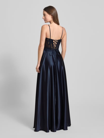 LUXUAR FASHION Regular Fit Abendkleid mit floralem Spitzenbesatz Dunkelblau 5