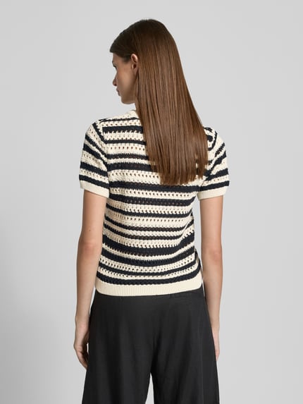 Jake*s Casual Gebreid shirt met ajourpatroon Ecru - 5