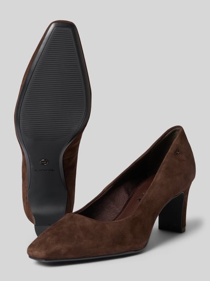 Productfoto, Pumps aus echtem Leder van Tamaris in donkerbruin met vierkante neus en fijne suède textuur, Dames Pumps van Tamaris