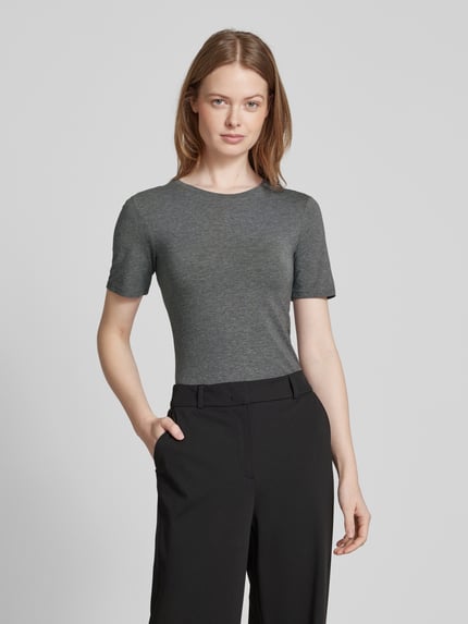 MSCH Copenhagen T-Shirt mit geripptem Rundhalsausschnitt Modell 'Betrina' Mittelgrau Melange 4