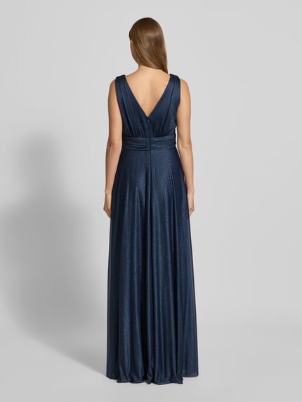 Christian Berg Cocktail Abendkleid mit V-Ausschnitt und Taillenband Marine Melange 5