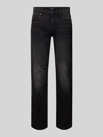 Produktfoto, Regular Fit Jeans im Used-Look von MCNEAL in Schwarz mit leichter Waschung, Baumwoll-Mix mit Stretch-Anteil, Eingrifftaschen, Knopf- und Reißverschluss, Bundweite 42 cm, Innenbeinlänge 79 cm, Herren Jeans