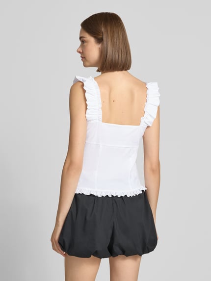 Gina Tricot Slim Fit Bluse mit Rüschenbesatz Weiss 5