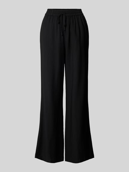 Productfoto, Flared Fit stoffen broek uit viscosemix van Christian Berg Woman Selection, zwart, elastische band met tunnelkoord, bandwijdte maat 36: 37 cm, binnenbeenlengte maat 36: 80 cm