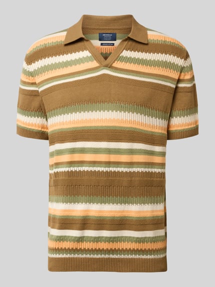 Produktfoto, Strickshirt im Allover-Look mit Polokragen von MCNEAL in Braun, Grün und Beige, reine Baumwolle, Regular Fit, strukturierte Streifen