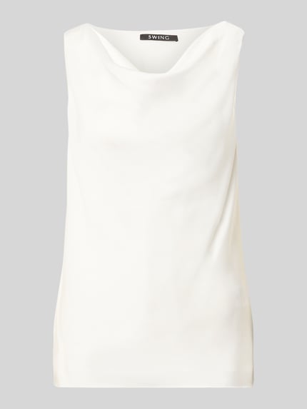 Productfoto, Top met watervalhals van Swing, recht model, plooien, ruglengte maat 36: 62 cm, effen crèmekleur, gladde textuur