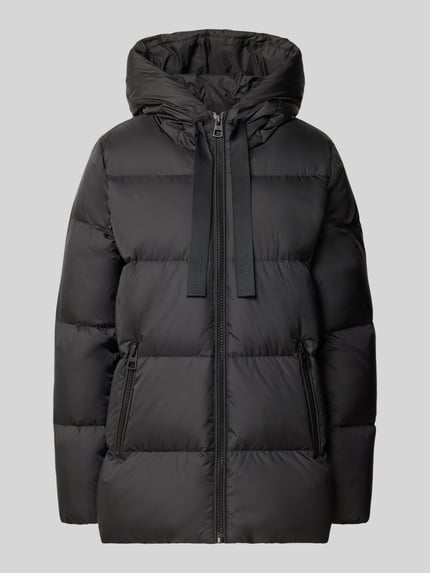 Produktfoto, schwarze, gesteppte Regular Fit Daunenjacke mit Kapuzenkragen von Marc O'Polo, glatte Textur, Damen Daunenjacke