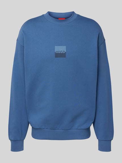 HUGO Sweatshirt met labelprint, model 'Split Hugo' Rookblauw - 2