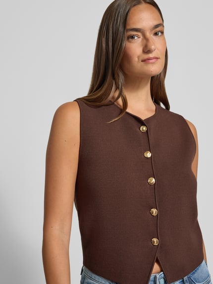 Jake*s Collection Mouwloos vest van viscosemix met ronde hals Donkerbruin - 3