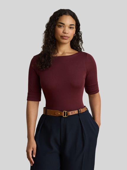Lauren Ralph Lauren Slim fit t-shirt van katoenmix model 'JUDY' Bordeaux - 3