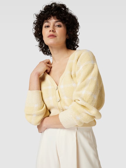 BOSS Cardigan mit Gitterkaro Modell 'Faite' Hellgelb 3