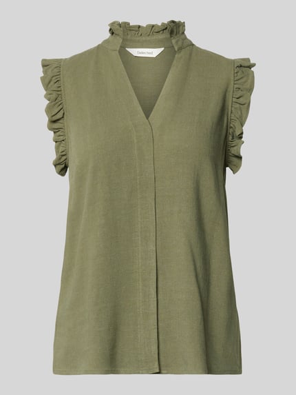 Selected regular fit blousetop met linnengehalte model 'VIVA' Kaki - 2