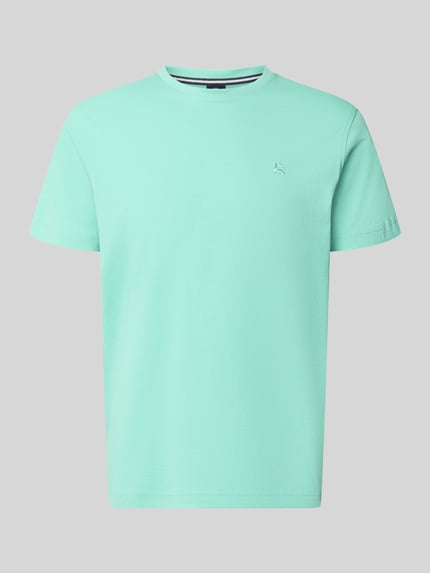 Produktfoto, t-shirt met ronde hals en logostitching van puur katoen, recht model, ruglengte maat M 70 cm, T-Shirt mit Rundhalsausschnitt und Logo-Stitching van Lerros